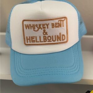 Blue and White Trucker Hat with Whiskey Bent Patch